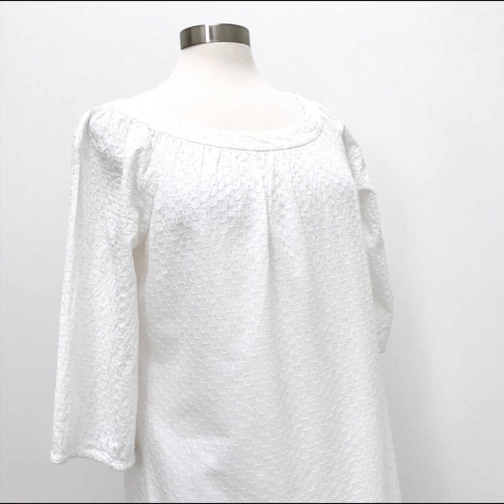 DVF Eyelet Lace Mini Shift Dress With Sleeves